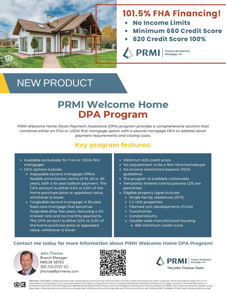 PRMI Welcome Home Down Payment Assistance Program