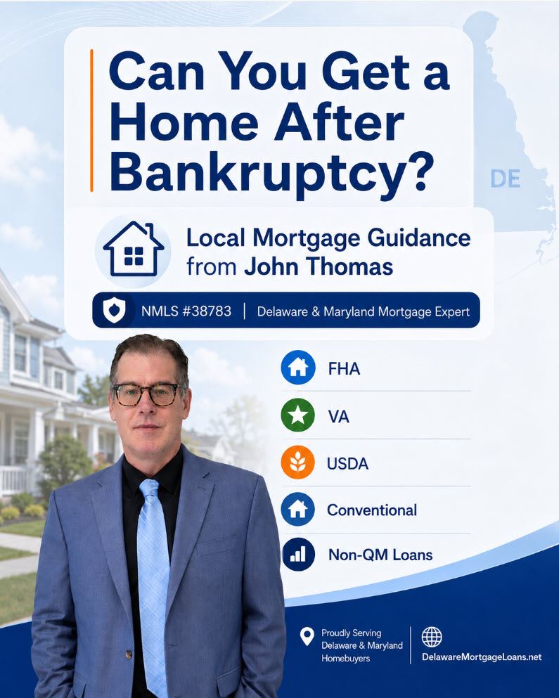 Mobile view of John Thomas, Delaware mortgage loan officer, reviewing a home loan after bankruptcy - NMLS #38783