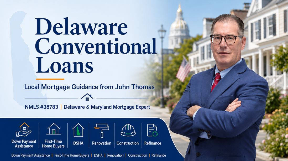 John Thomas, mortgage loan officer at Primary Residential Mortgage in Newark, DE, reviewing a Delaware conventional loan with home buyers - NMLS 38783