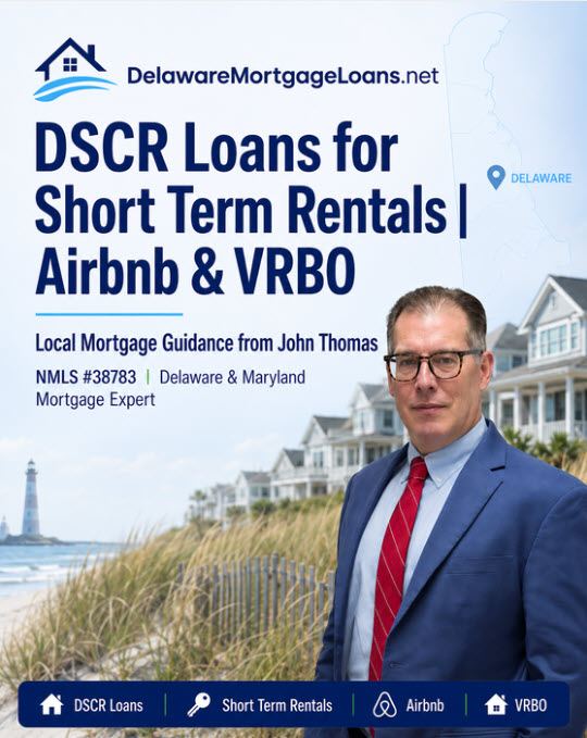 Mobile view of John Thomas in front of a Delaware short-term rental property - NMLS #38783