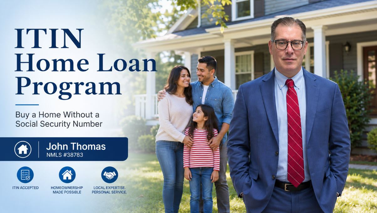 John Thomas, mortgage loan officer at Primary Residential Mortgage in Newark, Delaware, with a homebuyer family who used the ITIN home loan program to purchase a home without a Social Security number - NMLS #38783