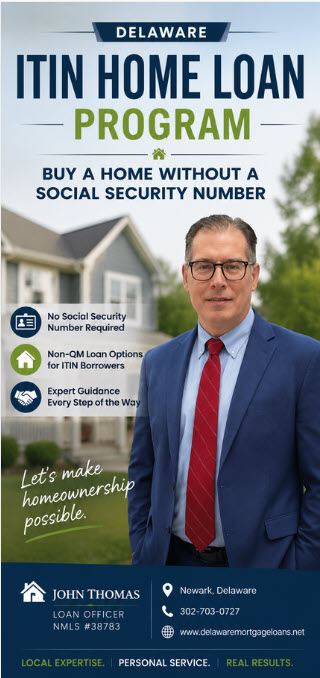 Mobile view of John Thomas, mortgage loan officer at Primary Residential Mortgage in Newark, Delaware, with a homebuyer family who used the ITIN home loan program to purchase a home without a Social Security number - NMLS #38783