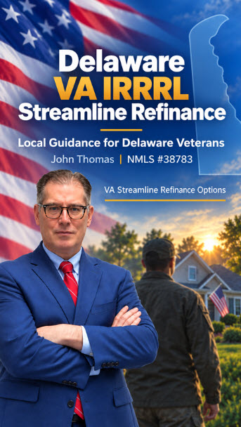 Mobile view of John Thomas explaining the Delaware VA IRRRL streamline refinance - NMLS #38783