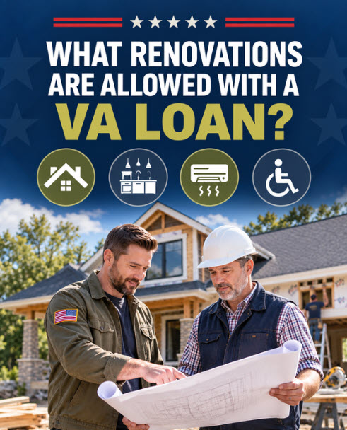 Mobile view: types of renovations allowed on a Delaware VA Renovation Loan  -  kitchen remodel, roof replacement, electrical, HVAC, flooring, and energy efficiency upgrades