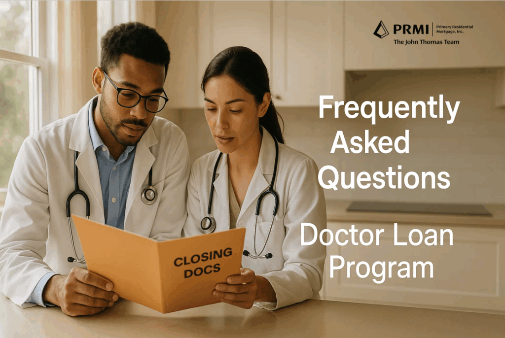 Doctors reviewing closing documents at home for a physician mortgage