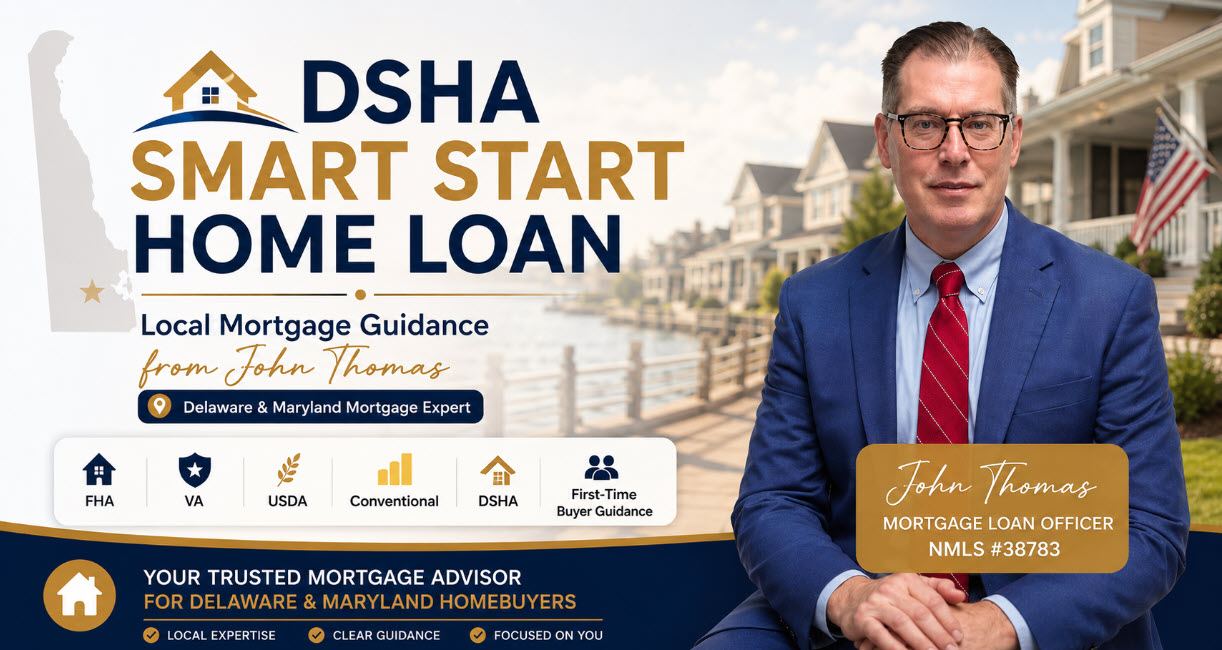 John Thomas reviewing DSHA Smart Start Home Loan options with Delaware home buyers at the Newark, DE office - NMLS #38783