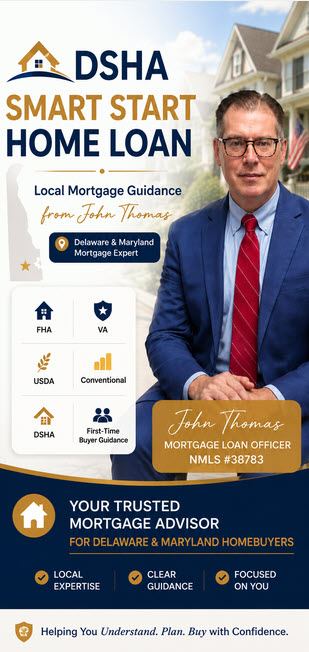 Mobile view of John Thomas explaining the DSHA Smart Start Home Loan to Delaware buyers who are bringing their own down payment - NMLS #38783