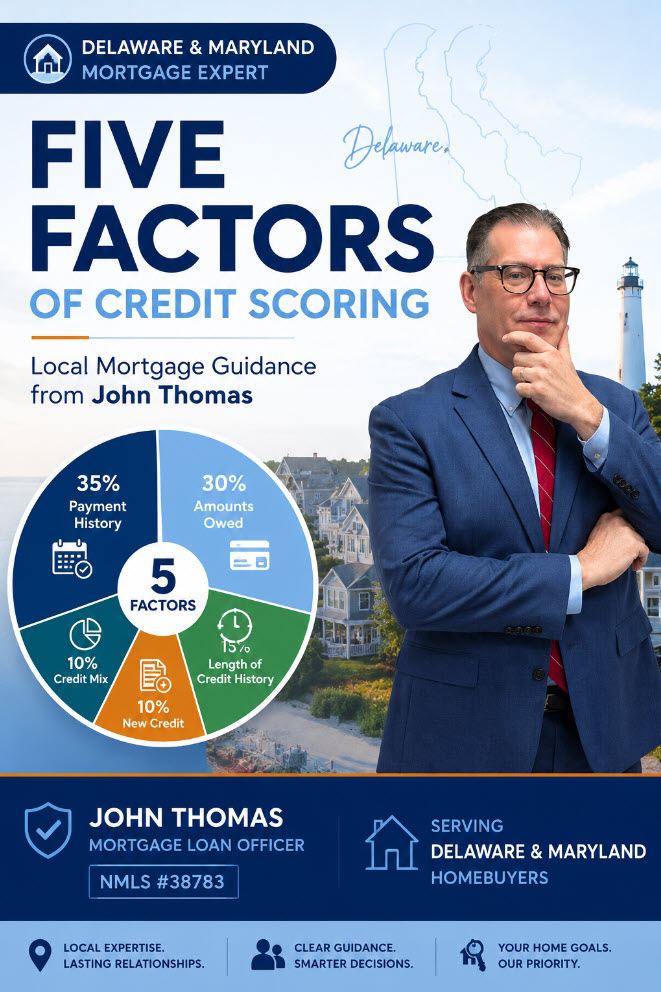 Mobile view of John Thomas with the five FICO credit score factors chart - NMLS #38783