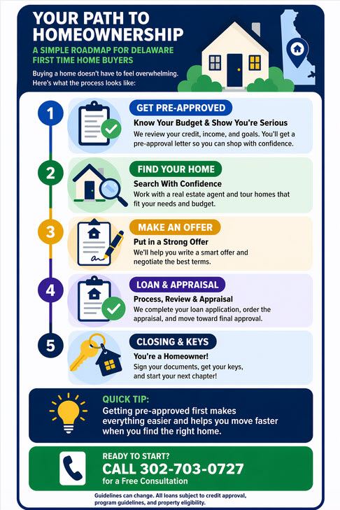 how to buy a home in Delaware step by step first time home buyer process mobile