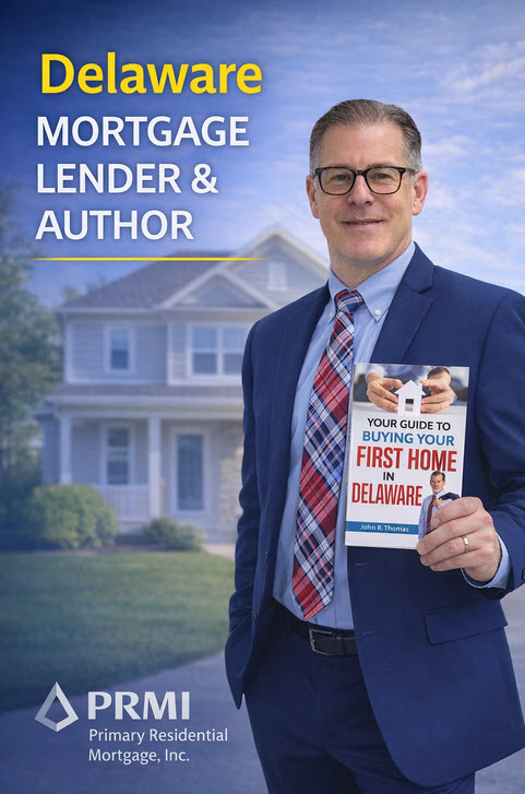 John R. Thomas Delaware mortgage lender and author holding Your Guide to Buying Your First Home in Delaware book NMLS 38783