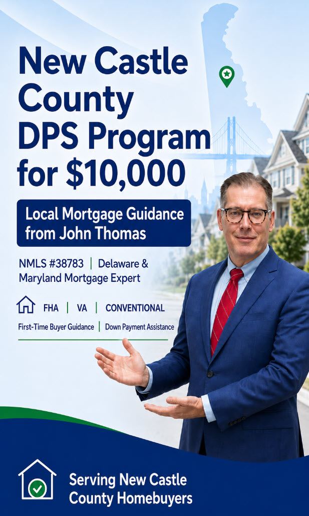 Mobile view of John Thomas reviewing New Castle County DPS down payment assistance with a first-time home buyer in Delaware - NMLS #38783