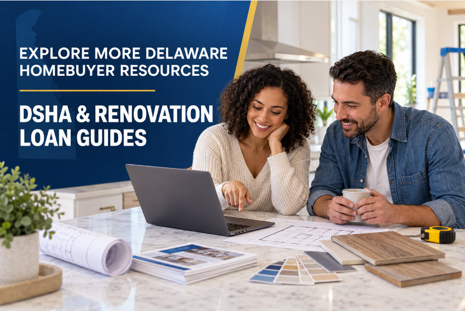 Related Delaware DSHA and renovation loan guides, including Welcome Home, Keys4You, Take5 and FHA 203(k)