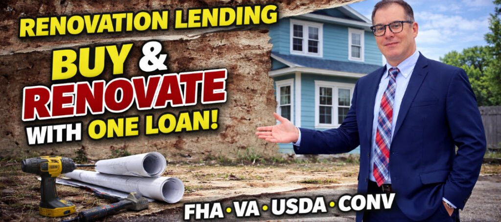 Renovation lending expert John Thomas standing in front of a renovated home in Newark Delaware explaining FHA VA USDA and conventional renovation loan options