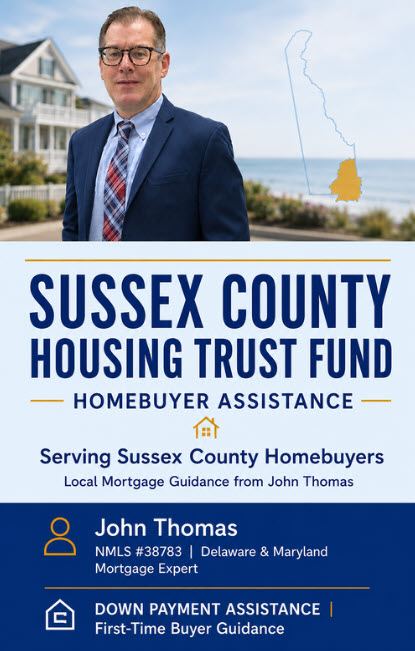 Sussex County Housing Trust Fund $20,000 homebuyer assistance program for Delaware buyers, John Thomas Team, NMLS #38783