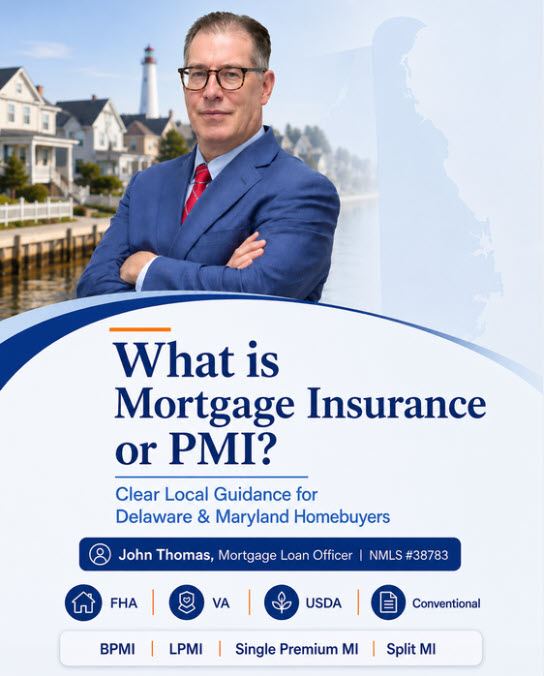Mobile view of John Thomas, Newark DE mortgage loan officer, explaining mortgage insurance and PMI for Delaware buyers - NMLS #38783