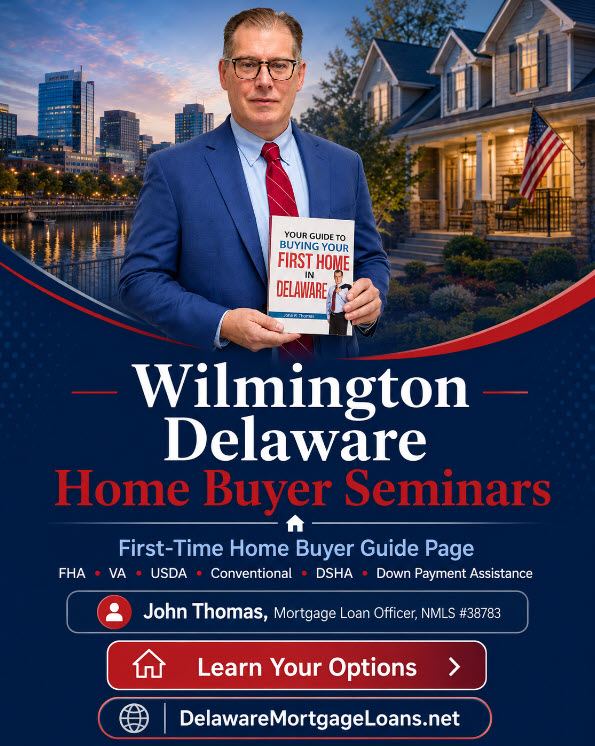 Mobile view of John Thomas teaching a Wilmington Delaware first-time home buyer seminar - NMLS #38783